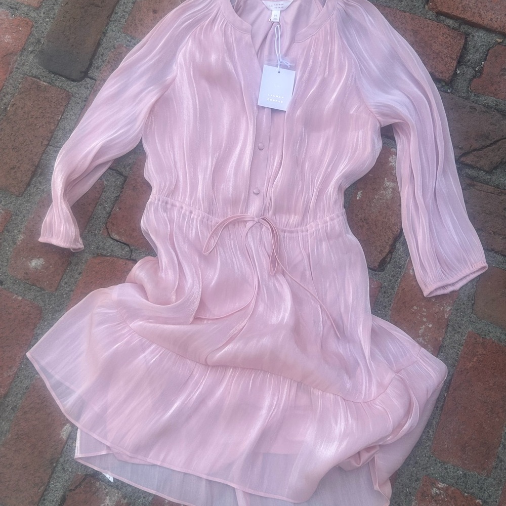 LC Lauren Conrad Pale Pink Sheer Drawstring Waist Dress
